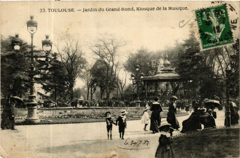 Carte postale ancienne Toulouse - Jardin du Grand-Rond Kiosque de la Musique à Toulouse