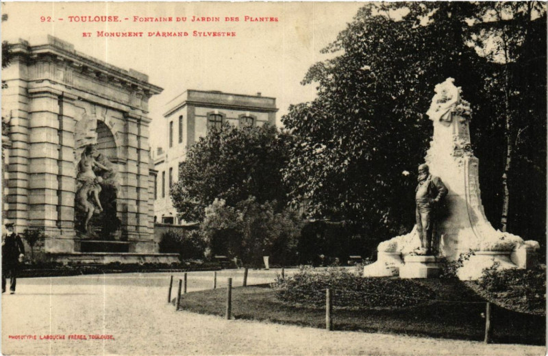 Carte postale ancienne Toulouse - Fontaine du Jardin des Plantes - Monument d'Armand à Toulouse