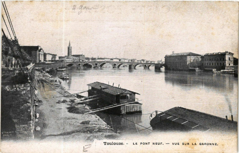 Carte postale ancienne Toulouse - Le Pont-Neuf - Vue sur la Garonne à Toulouse
