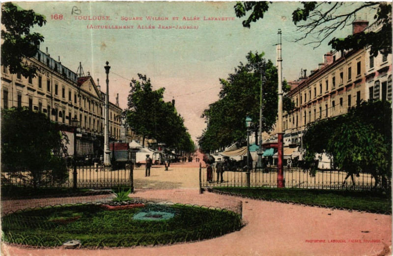 Carte postale ancienne Toulouse - Square Wilson et Allée Lafayette (Actuellement Allée à Toulouse