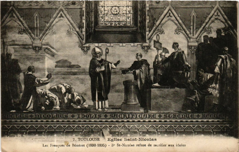 Carte postale ancienne Toulouse - Eglise Saint-Nicolas - Les Fresques de Bénezet (1890-95 à Toulouse