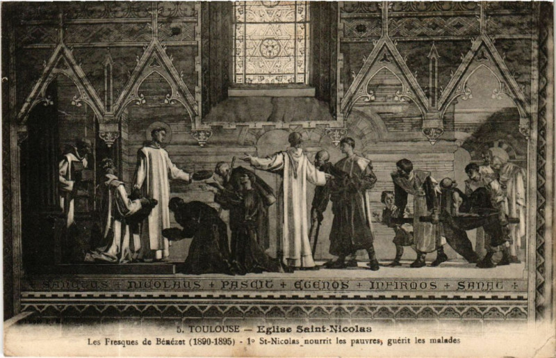Carte postale ancienne Toulouse - Eglise Saint-Nicolas - Les Fresques de Bénezet (1890-95 à Toulouse