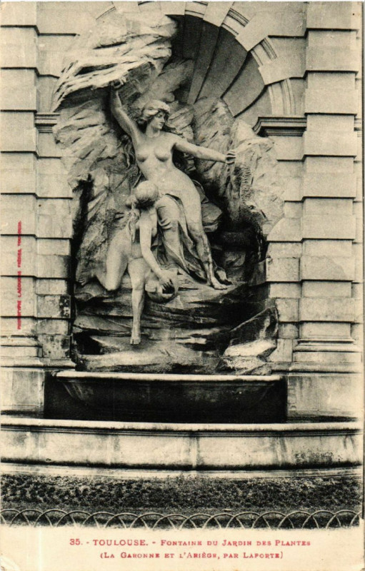 Carte postale ancienne Toulouse - Fontaine du Jardin des Plantes (La Garonne et l'Ariége à Toulouse