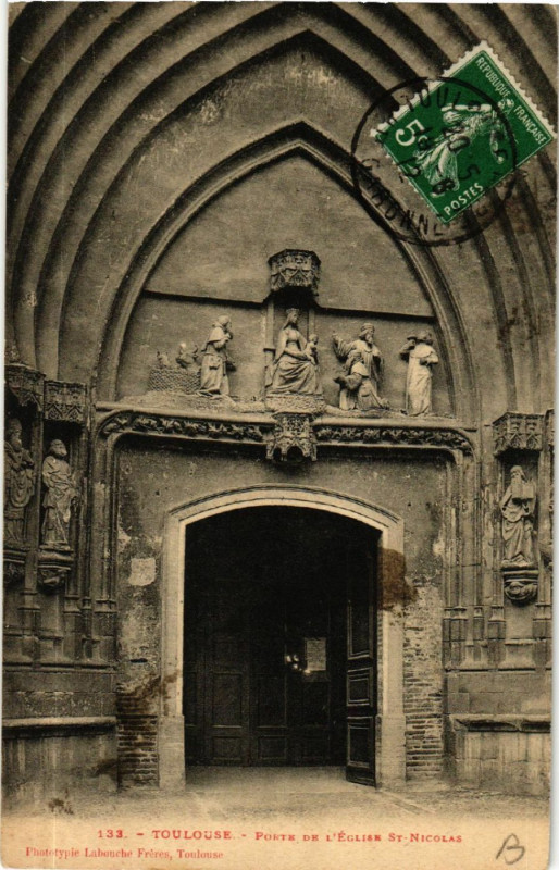 Carte postale ancienne Toulouse - Porte de l'Eglise Saint-Nicolas à Toulouse