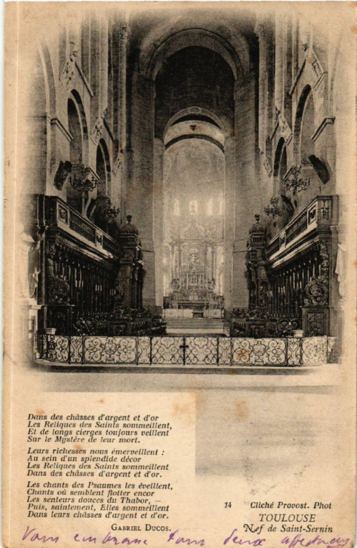 Carte postale ancienne Toulouse - Nef de Saint-Sernin à Toulouse