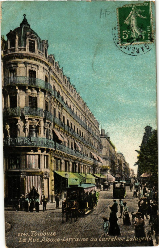 Carte postale ancienne Toulouse - La Rue Alsace-Lorraine au Carrefour Lafayette à Toulouse