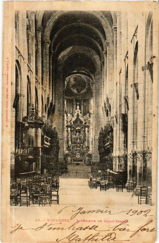 Carte postale ancienne Toulouse - Intérieur de Saint-Sernin à Toulouse