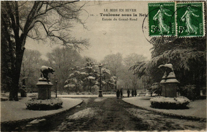 Carte postale ancienne Toulouse sous la Neige - Entrée du Grand-Rond à Toulouse