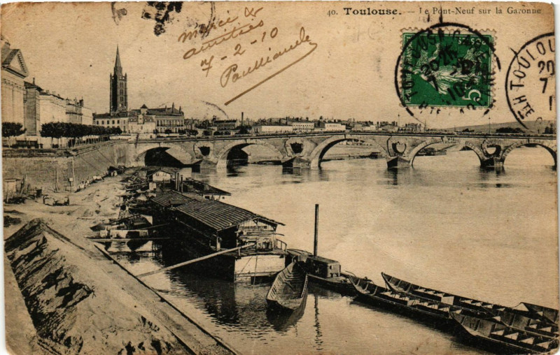 Carte postale ancienne Toulouse - Le Pont-Neuf sur la Garonne à Toulouse