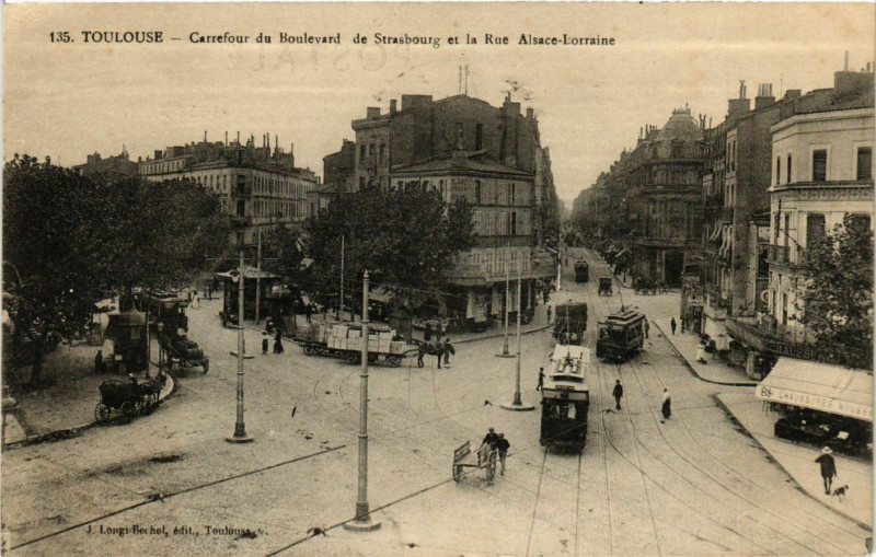 Carte postale ancienne Toulouse - Carrefour du Boulevard de Strasbourg et la Rue Alsace à Toulouse