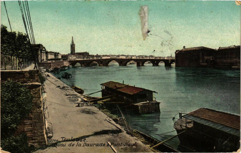Carte postale ancienne Ed. Aqua 2764 Toulouse Quai de la Daurade et Pont Neuf à Toulouse