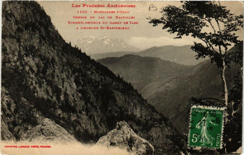 Carte postale ancienne Montagnes d'Orlu Chemin du Lac de Naguilles à Orlu