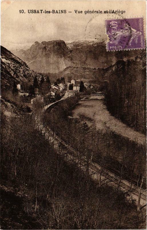 Carte postale ancienne Ussat-les-Bains Vue Générale et l'Ariege à Ussat
