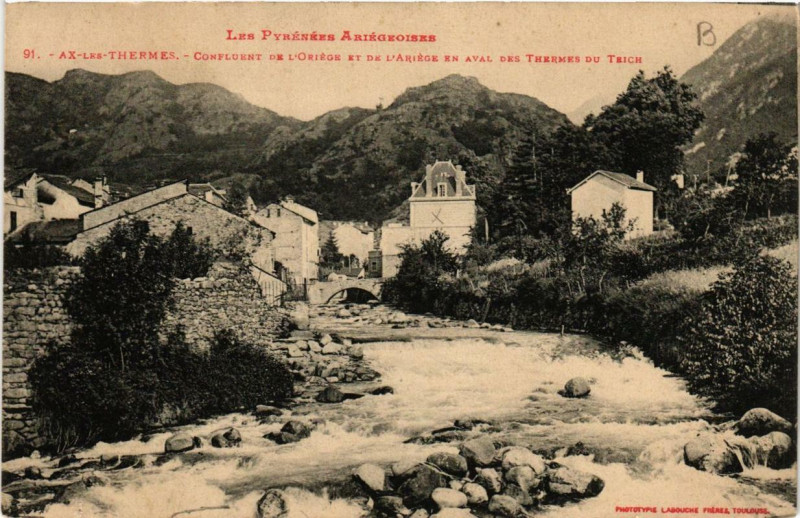 Carte postale ancienne Ax-les-Thermes Confluent de l'Oriége et de l'Oriége à Ax-les-Thermes