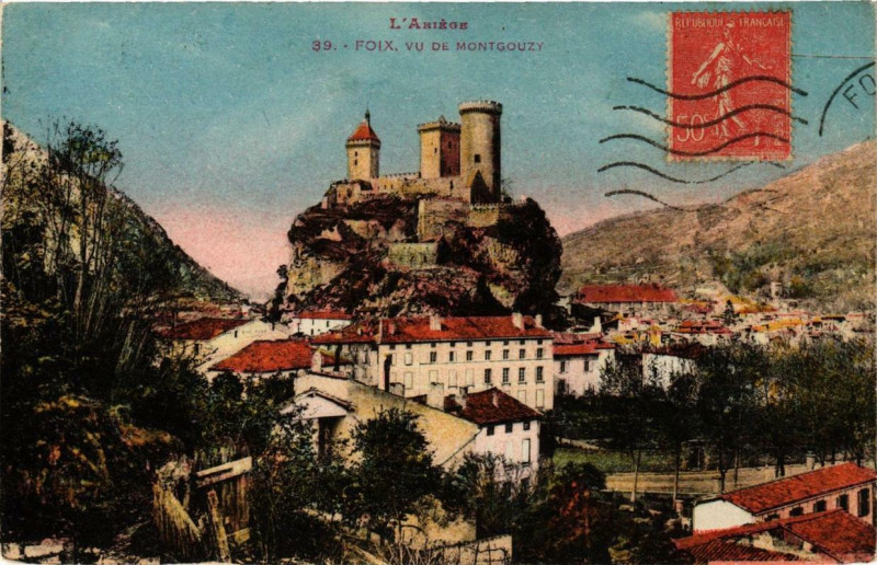 Carte postale ancienne Foix vu de Montgouzy à Foix