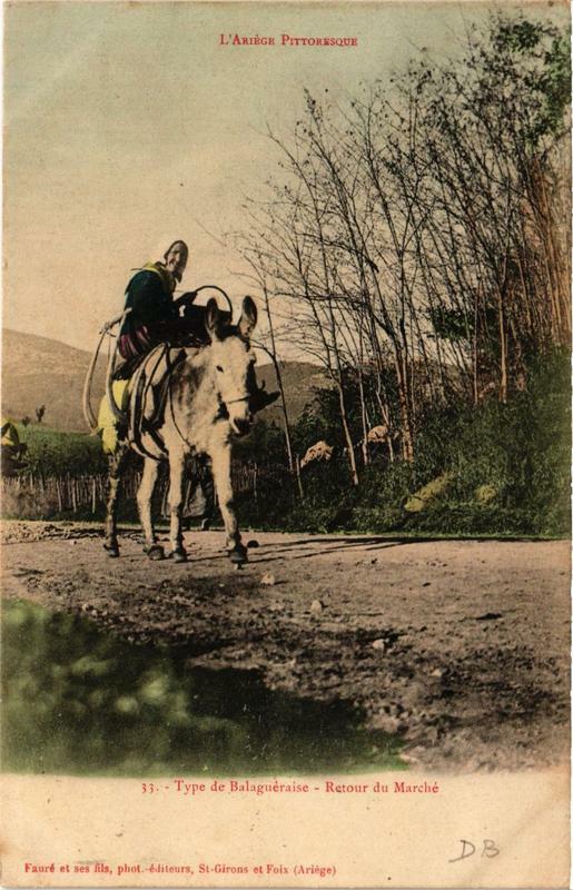 Carte postale ancienne Type de Balaguéraise, Retour du Marché