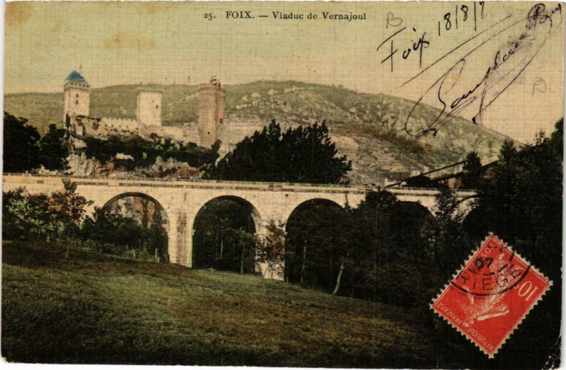 Carte postale ancienne Foix Viaduc de Vernajoul à Foix