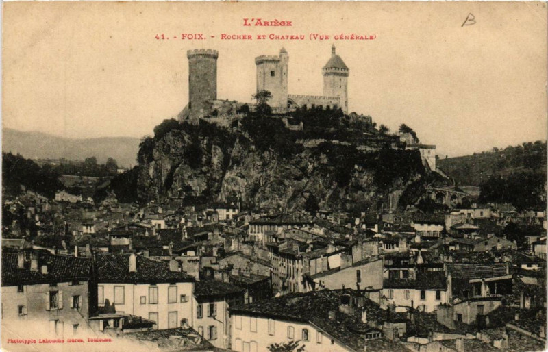 Carte postale ancienne Foix Rocher et Chateau, Vue Générale à Foix