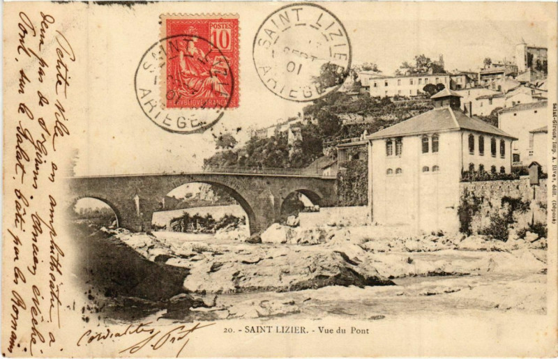 Carte postale ancienne Saint Lizier- vue du Pont France à Saint-Lizier