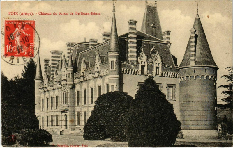 Carte postale ancienne Foix- Chateau du Baron de Bellissen Benac France à Foix