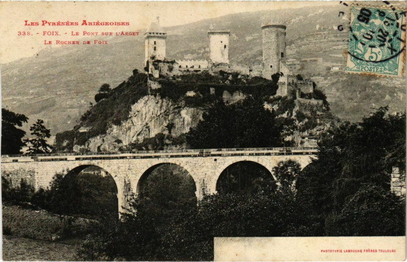 Carte postale ancienne Foix- Pont sur l'Arget, Le Rocher France à Foix