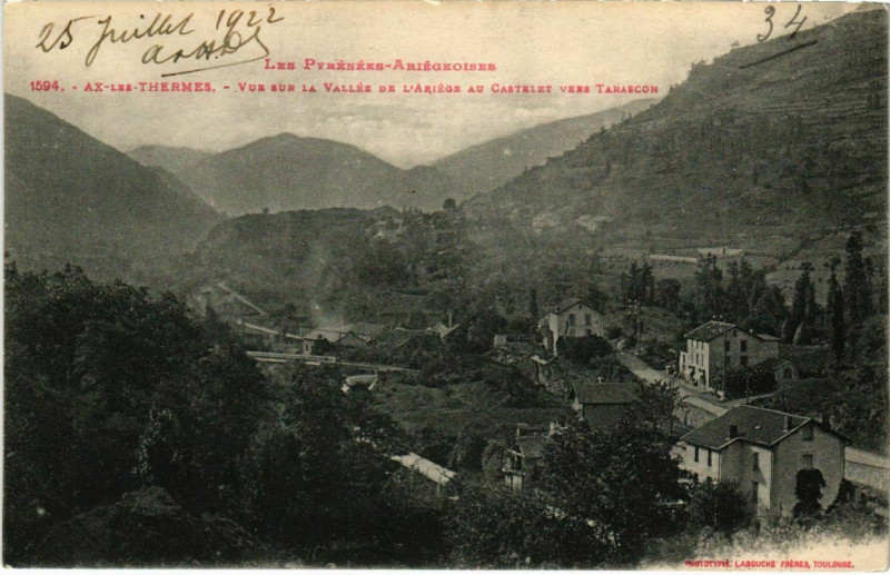 Carte postale ancienne Ax les Thermes- vue sur la vallee de l'Ariege France à Ax-les-Thermes