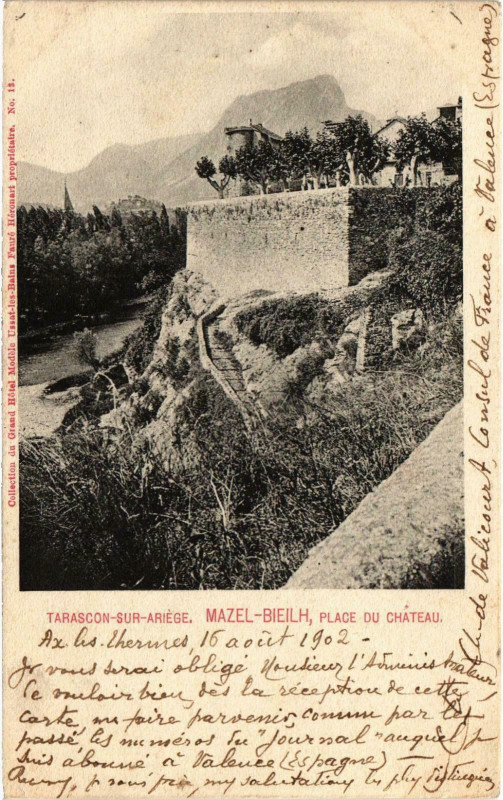 Carte postale ancienne Tarascon Mazel Bieilh Place du Chateau Ariege