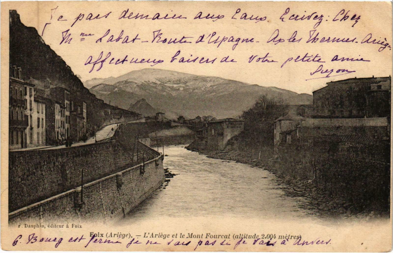 Carte postale ancienne Foix L'Ariege et le Mont Fourcat Ariege à Foix