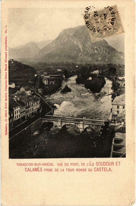 Carte postale ancienne Tarascon Calemes prise de la Tour Ronde Ariege
