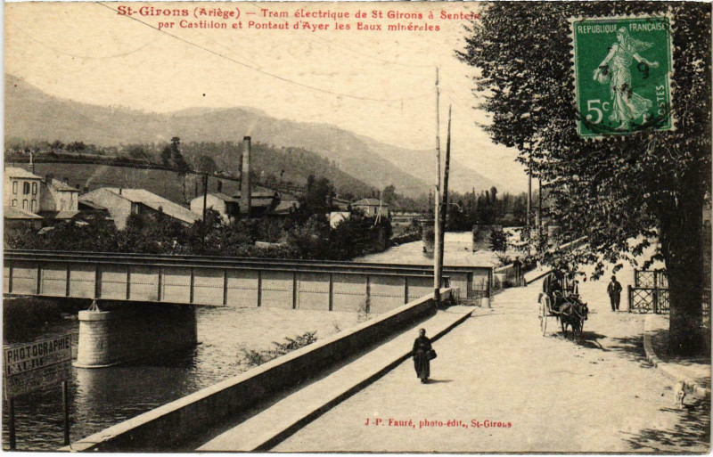 Carte postale ancienne Saint-Girons Tram electrique Ariege à Saint-Girons