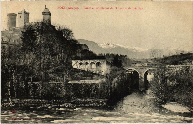 Carte postale ancienne Foix Tours et Confluent Ariege à Foix