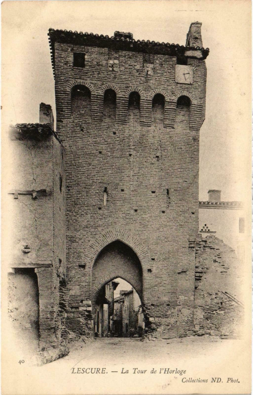 Carte postale ancienne Lescure La Tour de l'Horloge Ariege à Lescure