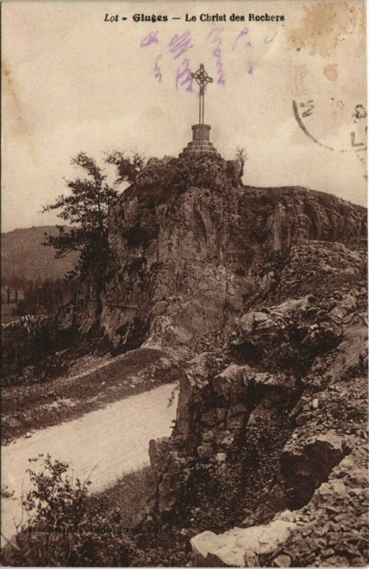 Carte postale ancienne Lot - Gluges Le Christ des Rochers