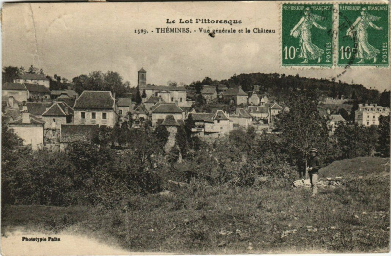 Carte postale ancienne Le Lot Pittoresque - Themines - Vue generale et le Chateau à Thémines