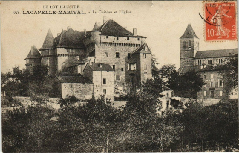 Carte postale ancienne Le Lot Pittoresque Lacapelle Marival - Le Chateau et l'Eglise à Lacapelle-Marival