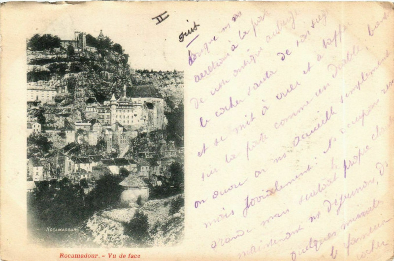 Carte postale ancienne Lot Rocamadour Vue de face Chateau ville à Rocamadour