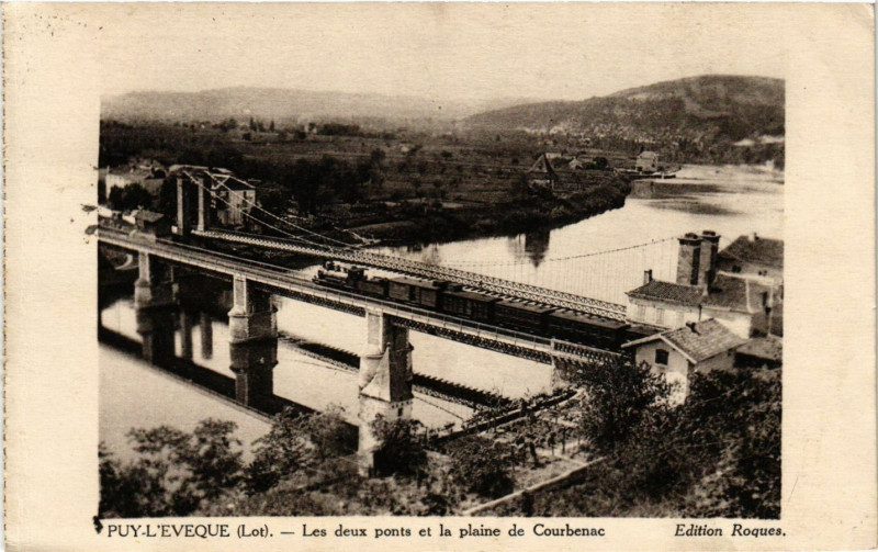 Carte postale ancienne Puy-L'Eveque - Les deux ponts et la plaine de Courbenae à Puy-l'Évêque