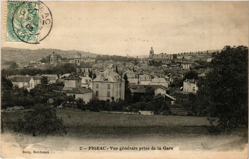 Carte postale ancienne Figeac - Vue générale prise de la Gare à Figeac