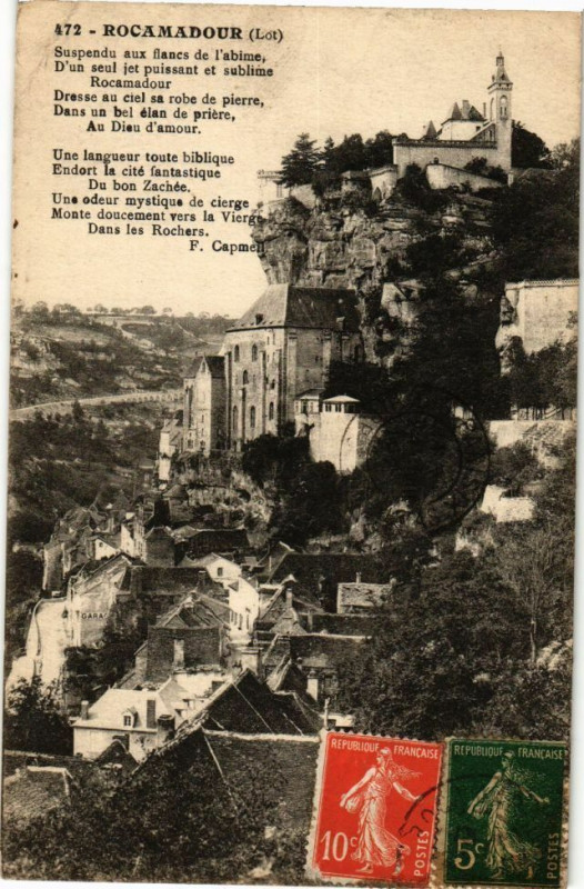 Carte postale ancienne Rocamadour - Suspendu aux flancs de l'abime à Rocamadour