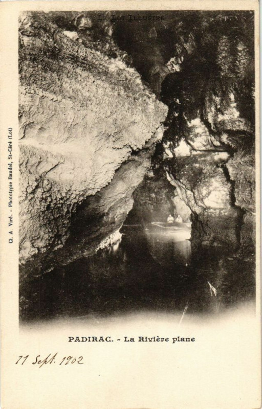 Carte postale ancienne Padirac - La Riviere plane à Padirac