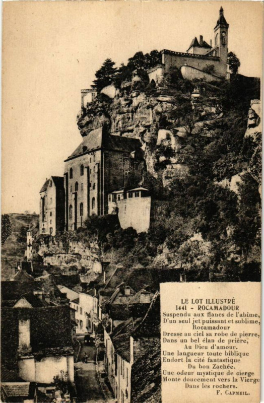 Carte postale ancienne Le Lot Illustre Rocamadour Suspendu aux flancs de l'abime d'an.. à Rocamadour