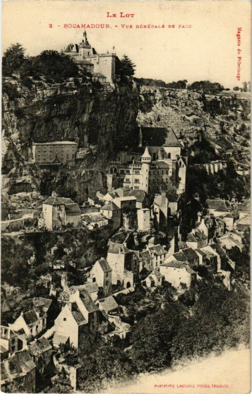 Carte postale ancienne Le Lot - Rocamadour - Vue générale de Face à Rocamadour