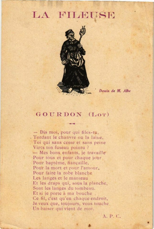 Carte postale ancienne La Fileuse - Gourdon - à Gourdon