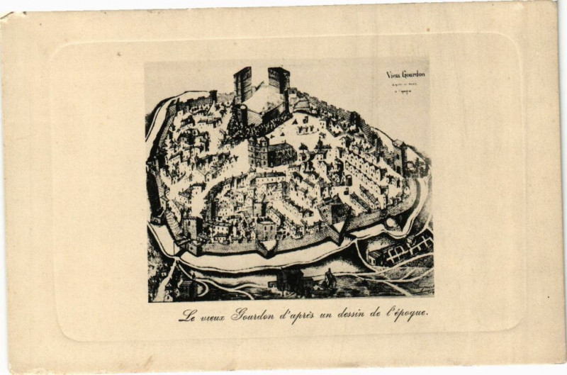 Carte postale ancienne Le vieux Gourdon d'apres en dessin de l'epoque à Gourdon