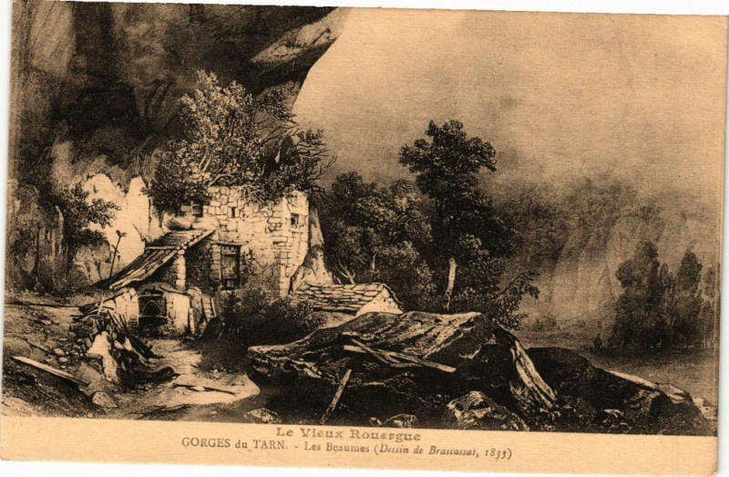 Carte postale ancienne Gorges du Tarn - Les Beaurues (Dessie de Braseassat 1833)