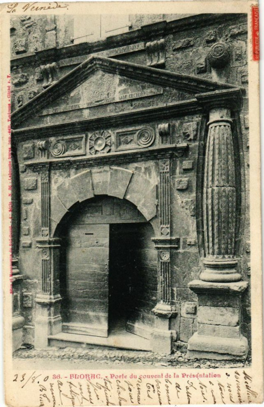 Carte postale ancienne Florac - Porte du couvent de la Presentation