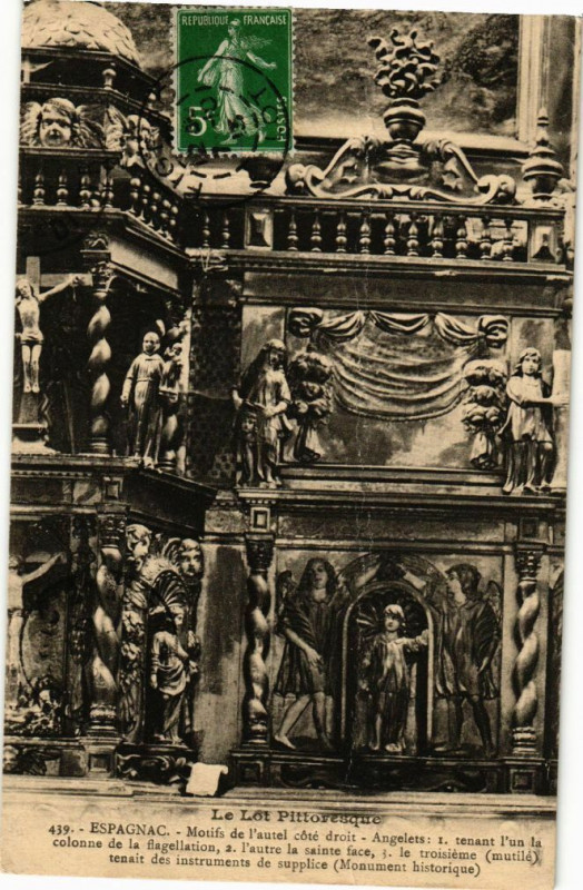 Carte postale ancienne Espagnac - Motifs de l'Autel cote droit - Angelets - tenant l'un
