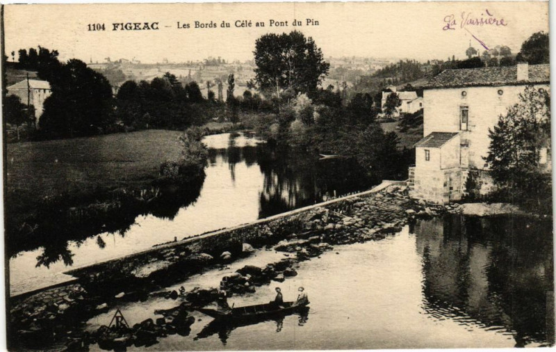 Carte postale ancienne Figeac - Les Bords du Cele au Pont du Pin à Figeac