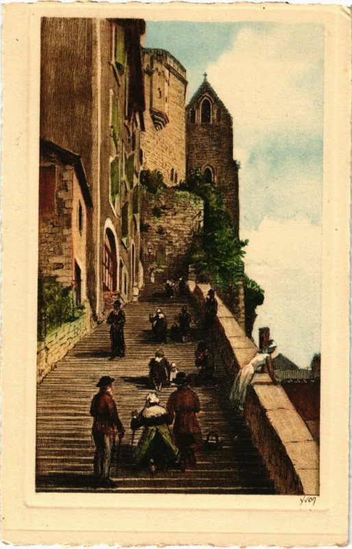 Carte postale ancienne Rocamadour-L'Escalier des Pelerins à Rocamadour