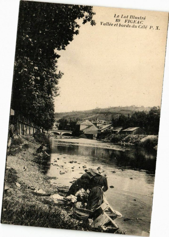 Carte postale ancienne Figeac-Vallée et bords du Cele à Figeac